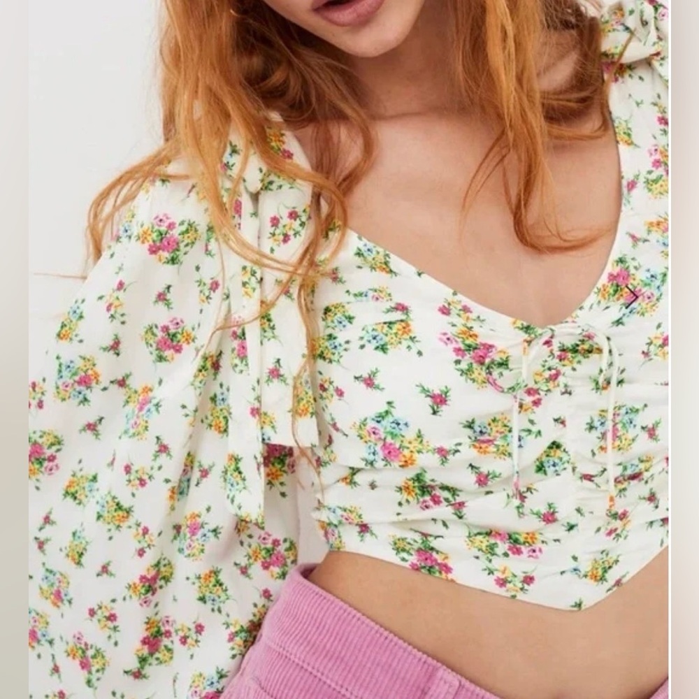 For Love & Lemons Tanya Crop Top White Floral XS NWT Boho Cottagecore - Picture 4 of 7